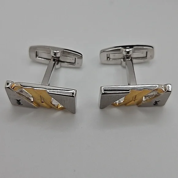 Yves Saint Laurent Gold and Silver Tie Bar and Cuff Link Set - Picture 2 of 5